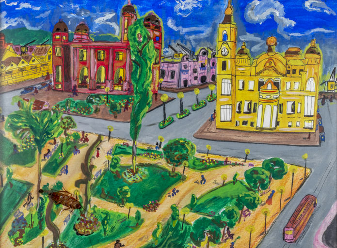 Praça da Matriz, 2012 Série Um Gaúcho guache, nanquim e lápis de cor sobre papel 29 x 38 cm