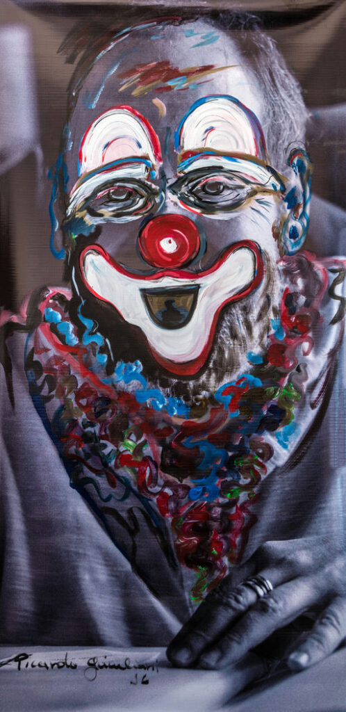 sem título, 2017 Série Palhaçando acrílica, caneta posca sobre fotografia impressa em canvas 140 x 39 cm