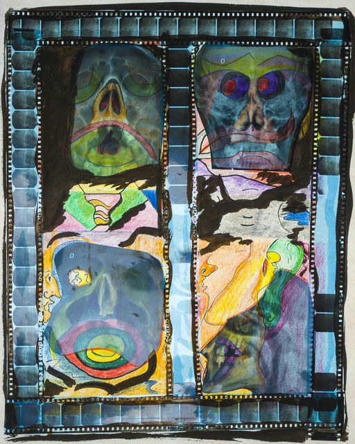 As Faces que Vejo, 2014 Série TransAparente lápis de cor, nanquim e colagem de chapas de RX sobre papel 41 x 34 cm