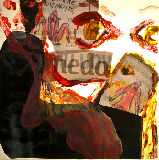 Medo, 2014 Série TransAparente jornal, nanquim, giz sobre chapa de polionda e backlight 10 x 10 cm