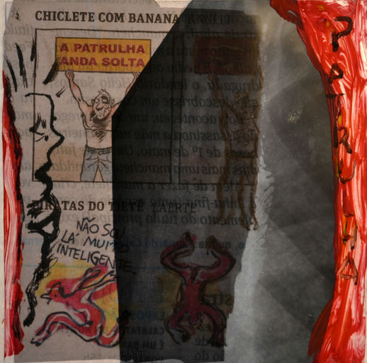 Patrulha, 2014 Série TransAparente jornal, nanquim, giz sobre chapa de polionda e backlight 10 x 10 cm