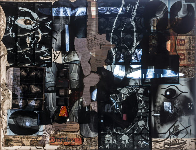 sem título, 2015 Série TransAparente lápis de cor, nanquim e colagem de chapas de RX sobre papel 55,4 x 43,5 cm