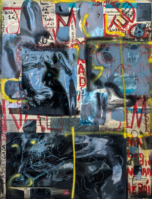 sem título, 2015 Série TransAparente nanquim, jornal, chapas de chapa de RX e tinta spray sobre chapa de polionda e backlight