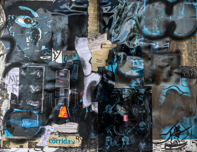 sem título, 2015 Série TransAparente jornal, nanquim, tinta acrílica e chapa de RX sobre chapa de polionda e backlight