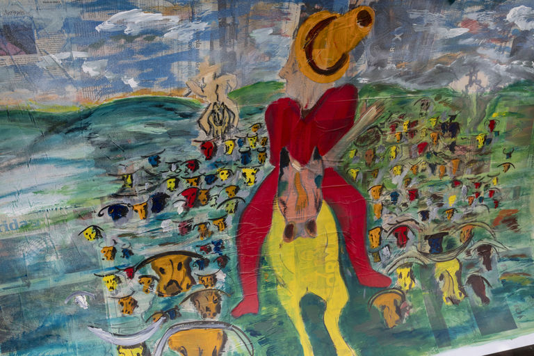 E vou me chegando, 2018 Série Um Gaúcho acrílica e jornal sobre polionda 96 x 128 cm