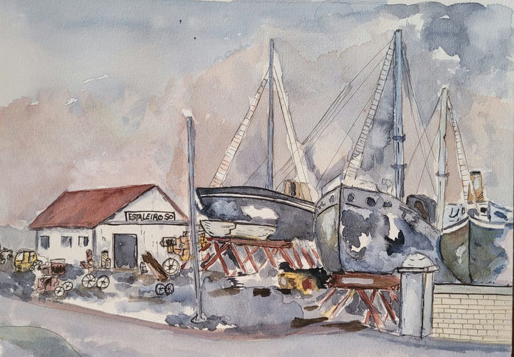 Estaleiro, 2023 acrílica sobre tela plotada 600 x 1000 cm